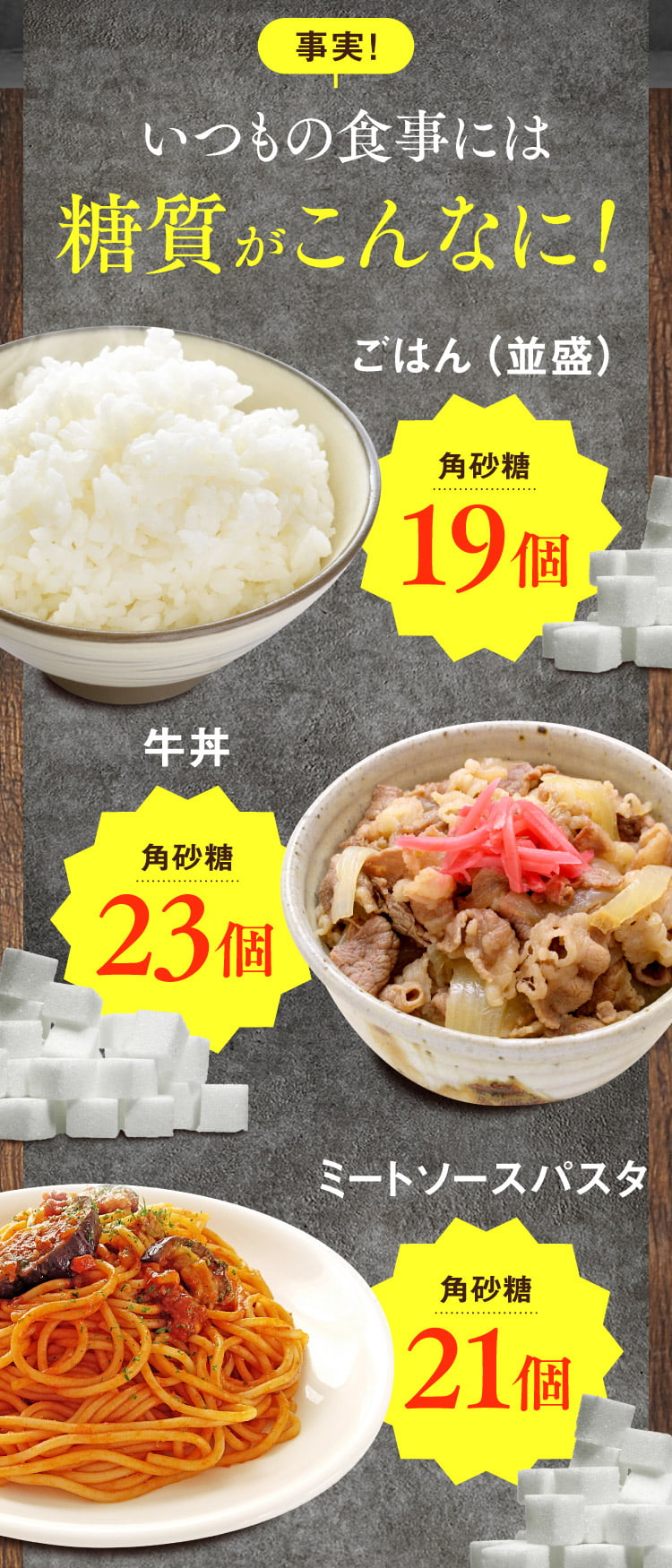 いつもの食事には糖質がこんなに!